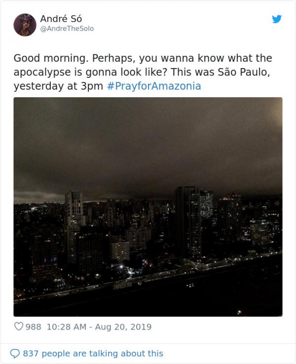 Người dân Brazil chia sẻ hình ảnh thành phố São Paulo bị nhấn chìm trong bóng tối do ảnh hưởng vụ cháy rừng Amazon Người dân Brazil chia sẻ hình ảnh thành phố São Paulo bị nhấn chìm trong bóng tối do ảnh hưởng vụ cháy rừng Amazon