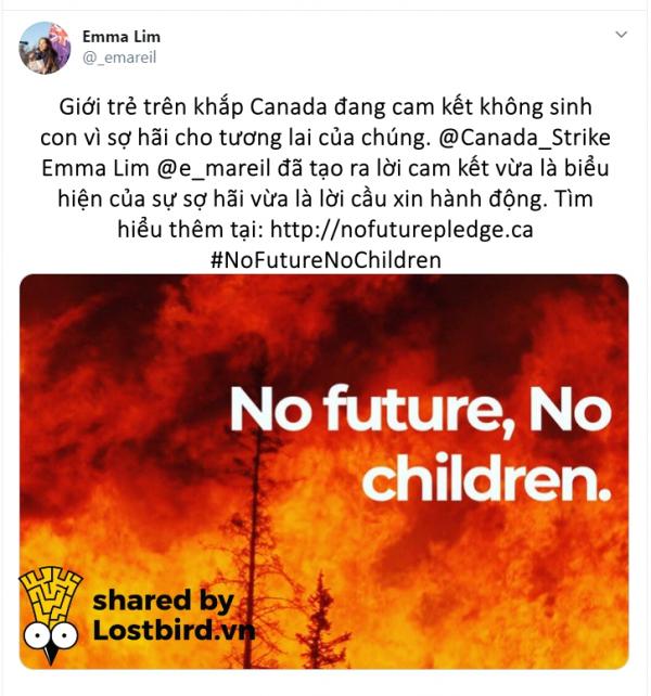Giới trẻ Canada kiên quyết không sinh con cho đến khi chính phủ thật sự quan tâm đến môi trường Giới trẻ Canada kiên quyết không sinh con cho đến khi chính phủ thật sự quan tâm đến môi trường