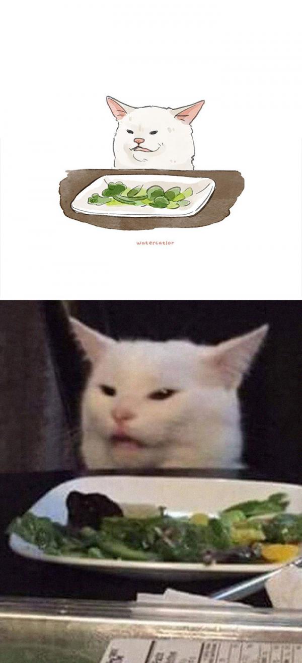 Khi những bức meme mèo trên internet được vẽ lại bằng 'màu nước' cute đến  lạ 