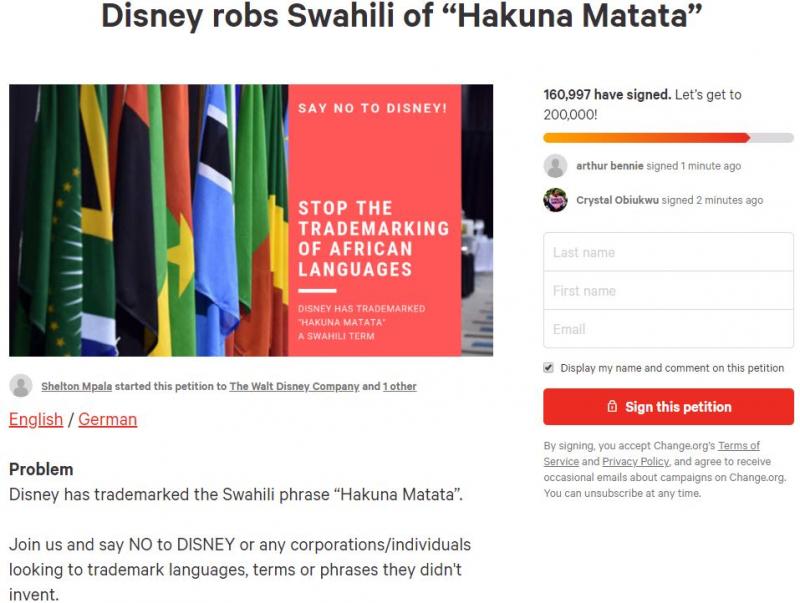 Người Châu Phi phản đối Disney giữ bản quyền thương hiệu 'hakuna matata' trong phim Lion King Người Châu Phi phản đối Disney giữ bản quyền thương hiệu 'hakuna matata' trong phim Lion King