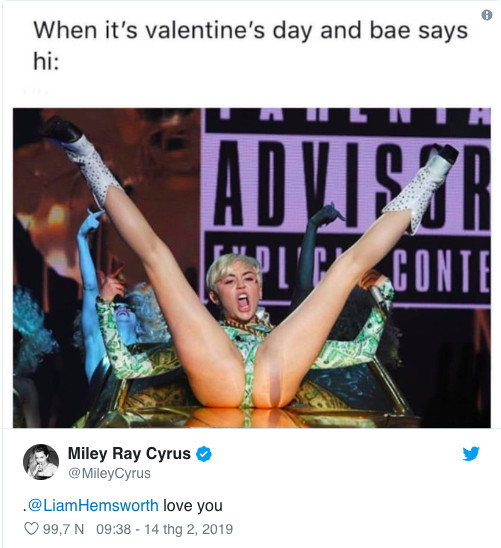 Liam Hemsworth còn đang nằm viện, Miley Cyrus đã đòi gửi meme nóng bỏng tặng chồng ngày Valentine Liam Hemsworth còn đang nằm viện, Miley Cyrus đã đòi gửi meme nóng bỏng tặng chồng ngày Valentine